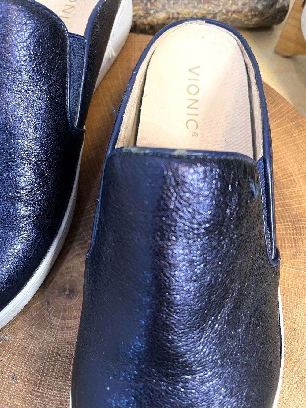 Vionic Splendid Dakota Metallic Navy Blue Slip On Sneaker Mule Shoes Size 8 - Picture 15 of 16